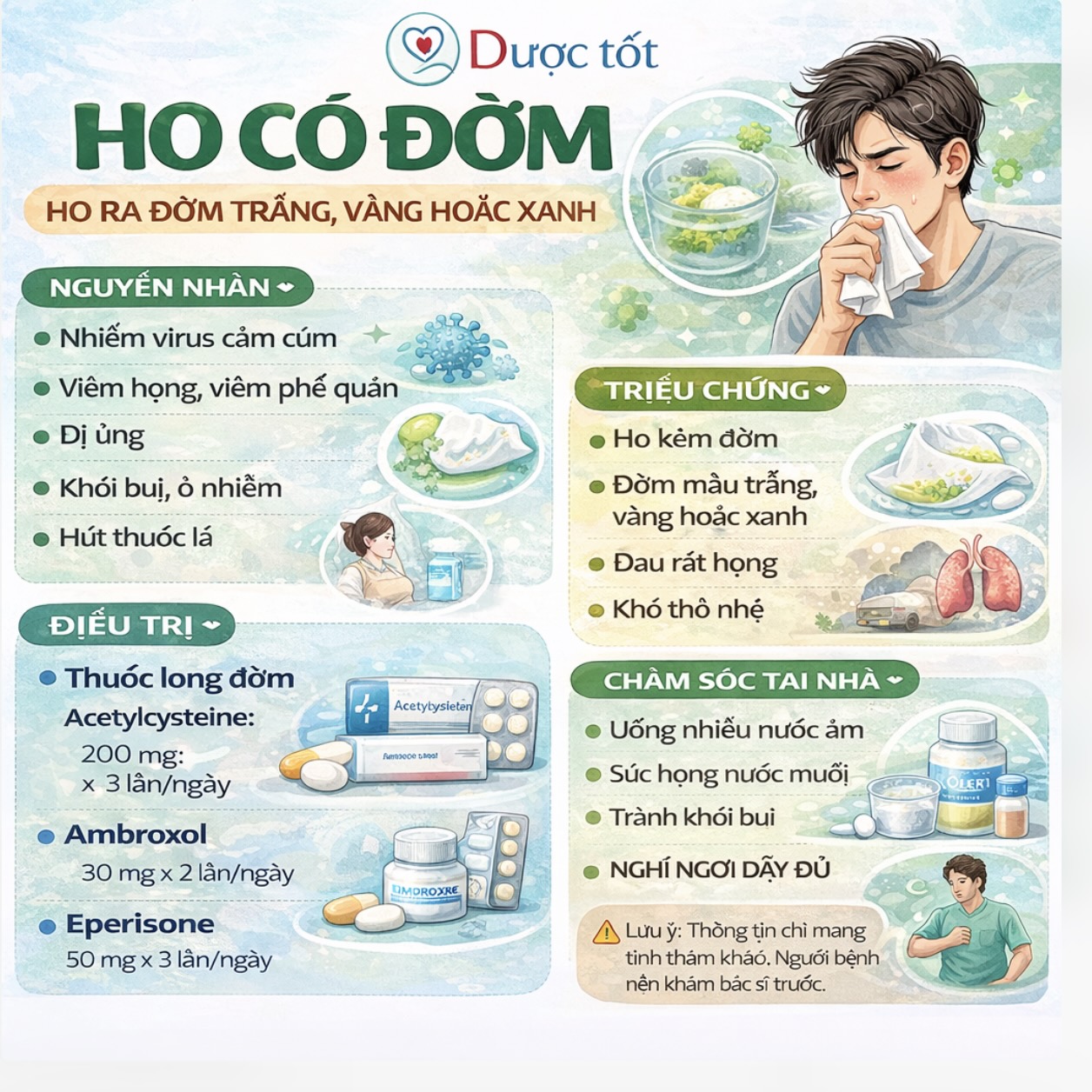 Ho có đờm và cách điều trị Ho có đờm và cách điều trị