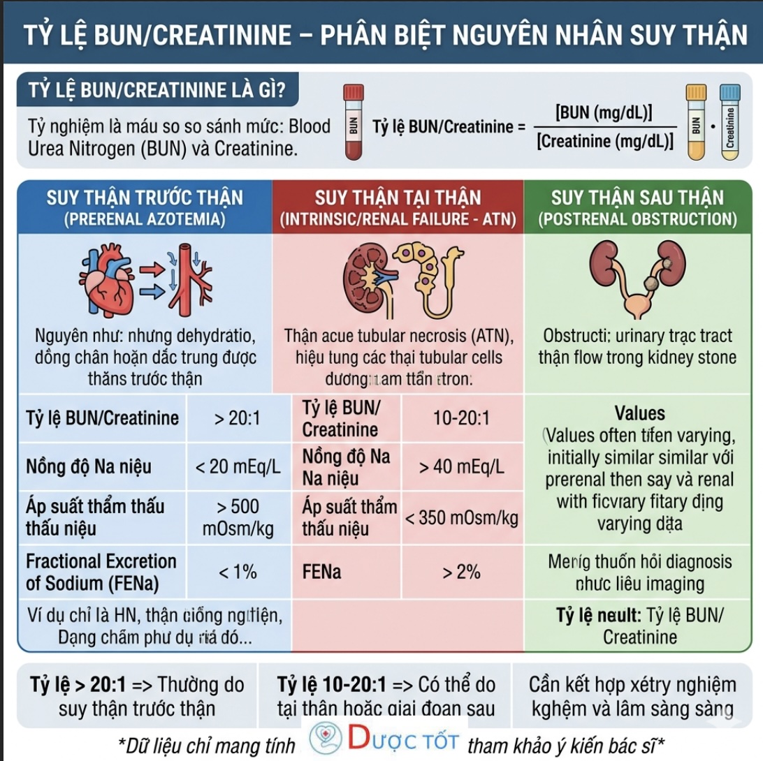 TỶ LỆ BUN/CREATININE – PHÂN BIỆT NGUYÊN NHÂN SUY THẬN
