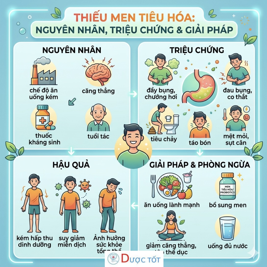 THIẾU MEN TIÊU HÓA – NGUYÊN NHÂN GÂY ĐẦY BỤNG, KHÓ TIÊU