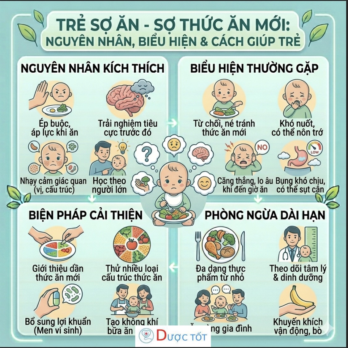 TRẺ SỢ ĂN, SỢ THỨC ĂN MỚI – NGUYÊN NHÂN & CÁCH KHẮC PHỤC