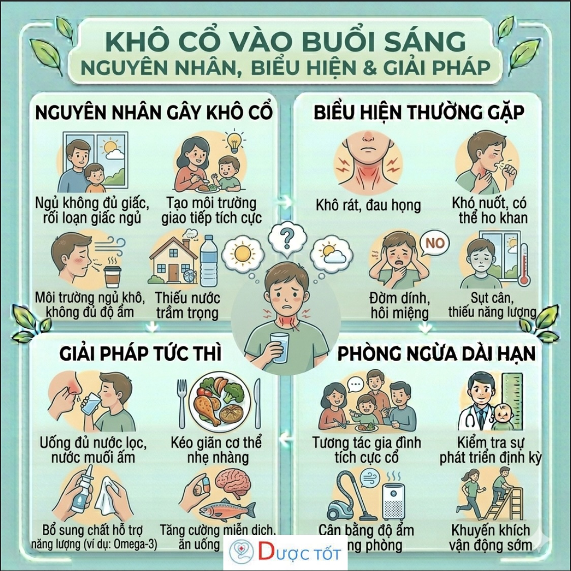 KHÔ CỔ VÀO BUỔI SÁNG – NGUYÊN NHÂN VÀ CÁCH CẢI THIỆN