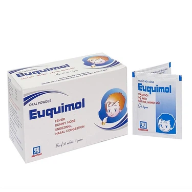 Thuốc bột Euquimol Nadyphar điều trị cảm sốt, dị ứng theo thời tiết, hắt hơi, nghẹt mũi (3g x 30 gói)