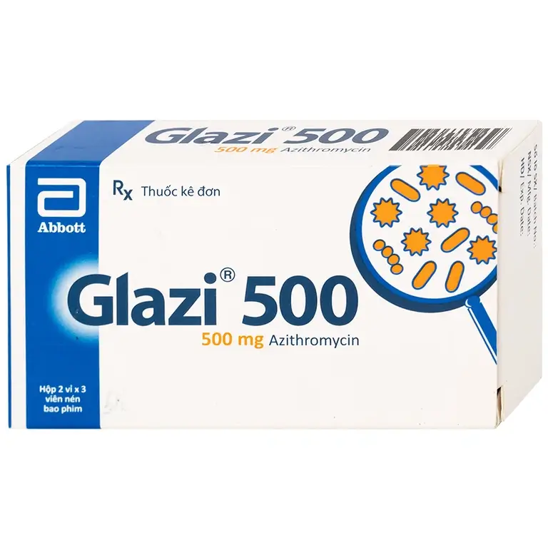 Thuốc Glazi 500 Abbott điều trị viêm xoang cấp, viêm tai giữa cấp, viêm họng, viêm amidan (2 vỉ x 3 viên)