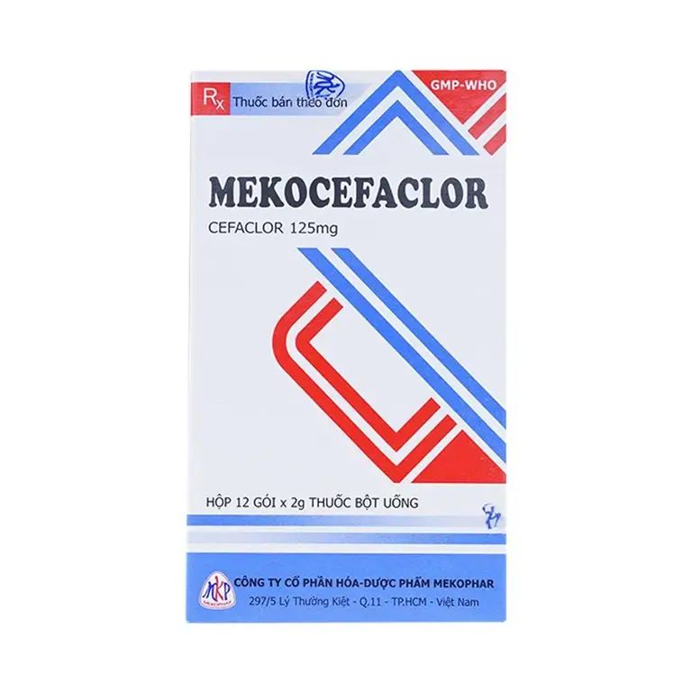 Thuốc bột uống Mekocefaclor 125mg Mekophar điều trị viêm họng, viêm phế quản, viêm admidan (12 gói)
