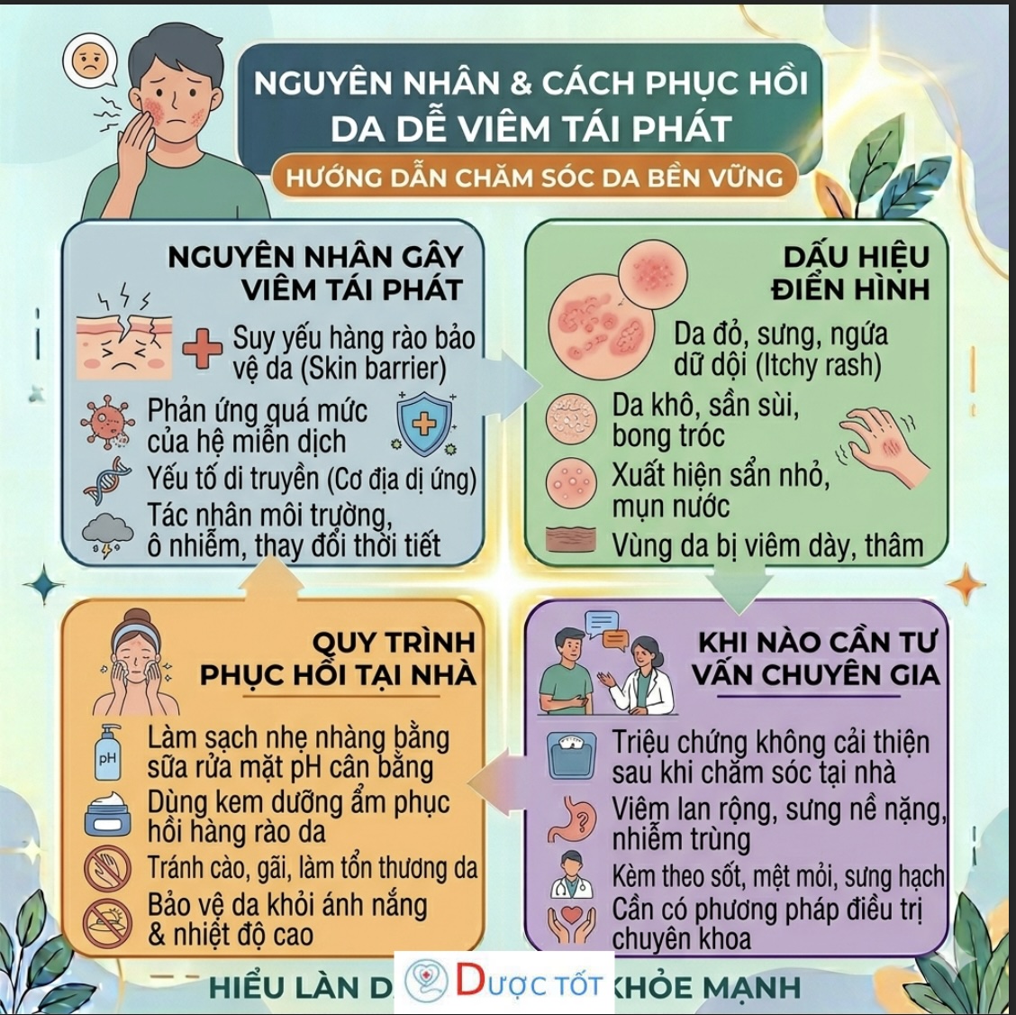 Nguyên nhân và cách phục hồi da dễ viêm tái phát