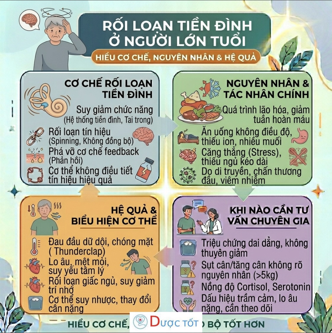 Rối loạn tiền đình ở người lớn tuổi – Nguyên nhân gây chóng mặt, mất thăng bằng, dễ té ngã