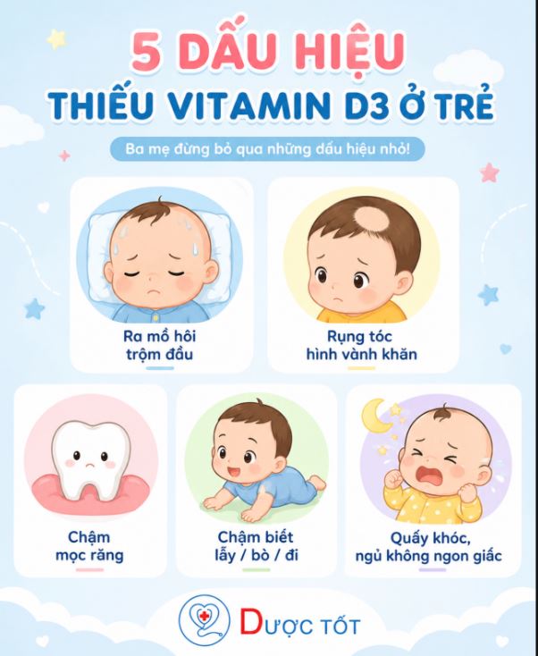 Dấu hiệu thiếu vitamin D3 ở trẻ em