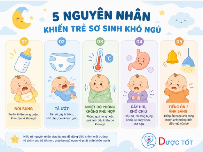 Nguyên nhân trẻ sơ sinh mất ngủ ban đêm