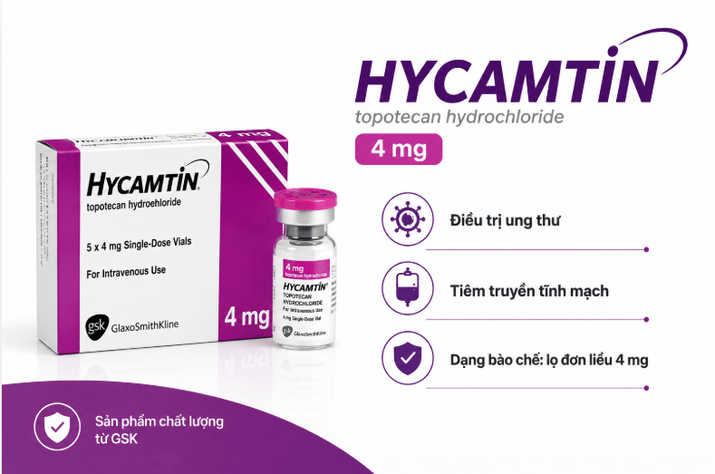 Thuốc Hycamtin 4mg chuyên trị ung thư buồng trứng, ung thư cổ tử cung và ung thư phổi tế bào nhỏ.