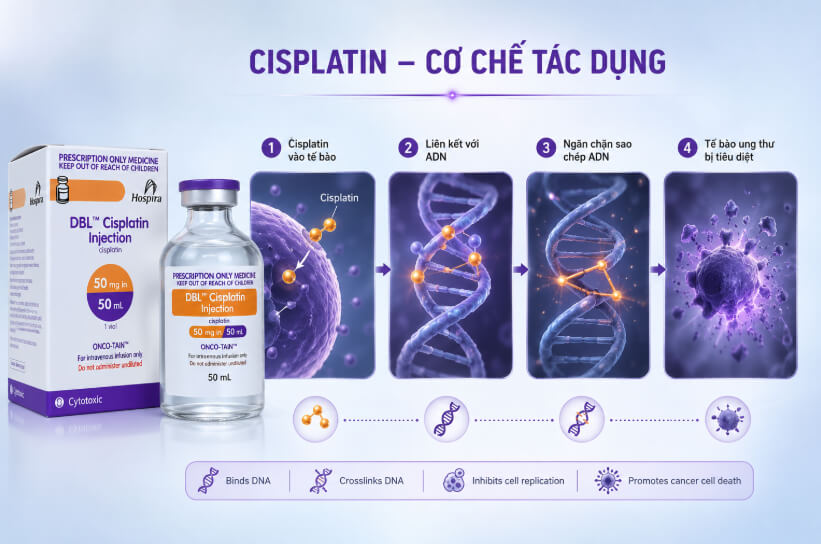 Hình minh hoạ thuốc DBL Cisplatin Injection 50mg/50ml chống phù nề