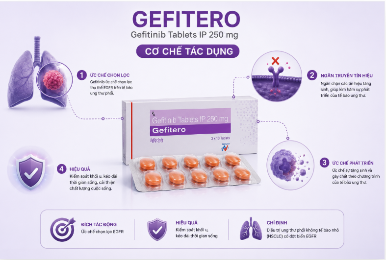 Thuốc Gefitero 250mg  điều trị ung thư phổi không tế bào nhỏ