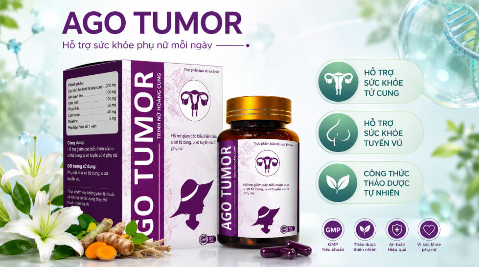 Thực phẩm bảo vệ sức khỏe Ago Tumor hỗ trợ giảm biểu hiện u xơ tử cung và u xơ tuyến vú từ thảo dược thiên nhiên.