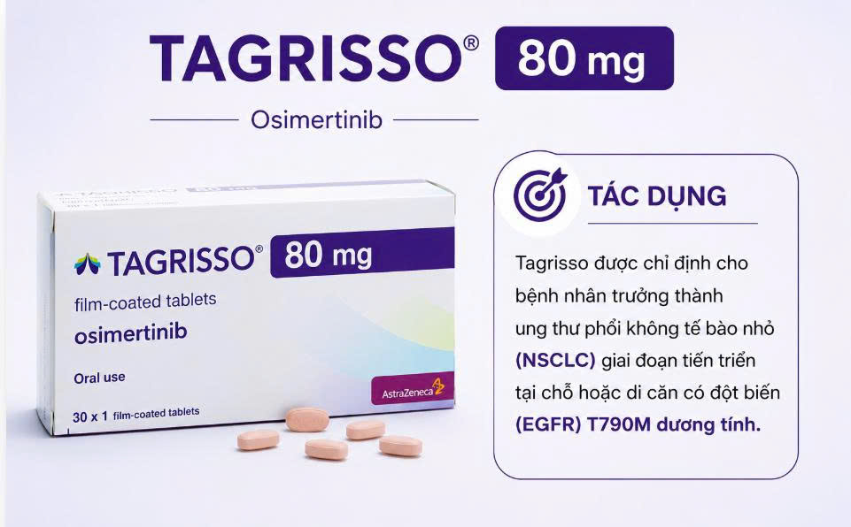 Thuốc Tagrisso 80mg dùng điều trị ung thư phổi không tế bào nhỏ. Thuốc Tagrisso 80mg dùng điều trị ung thư phổi không tế bào nhỏ.