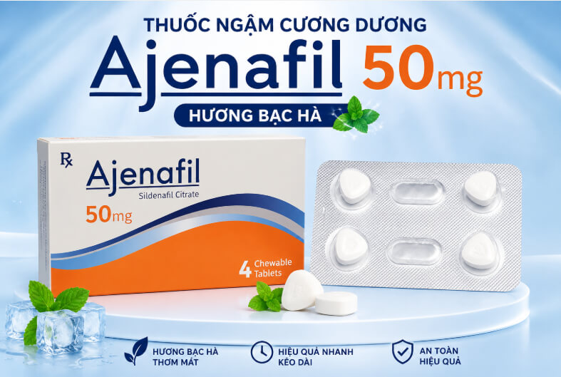 Công dụng Thuốc ngậm cương dương Ajenafil 50mg hương bạc hà