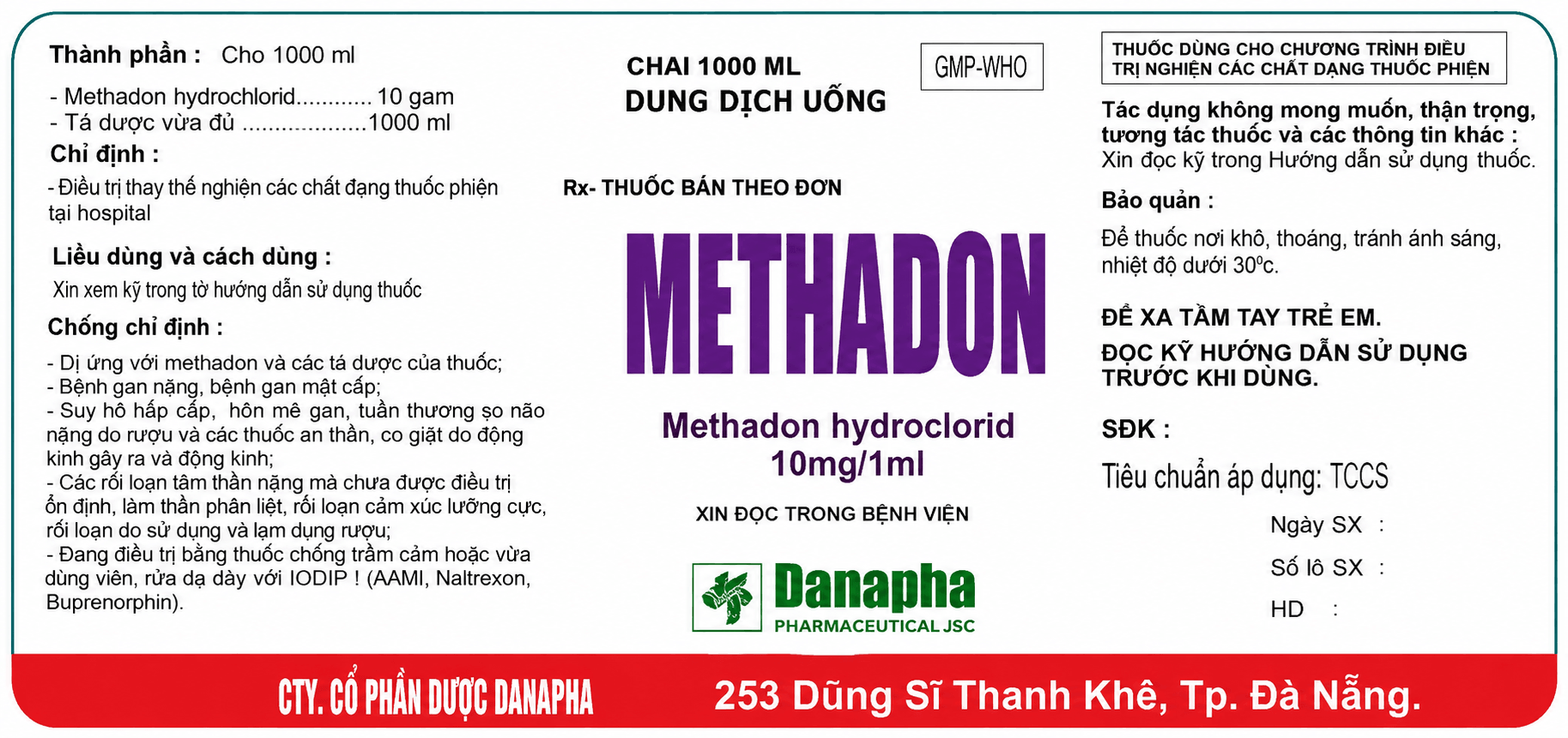 Thuốc Methadon Danapha điều trị giảm đau