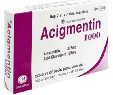 Thuốc Acigmentin 1000 Minh Hải điều trị nhiễm khuẩn gram dương và gram âm (2 vỉ x 7 viên)