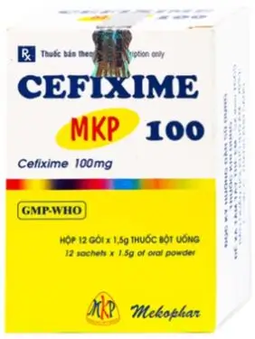 Bột pha hỗn dịch uống Cefixime MKP 100 điều trị nhiễm khuẩn (12 gói)