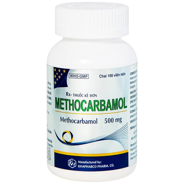 Viên nén Methocarbamol 500mg Khapharco điều trị ngắn hạn các cơn đau, co thắt cơ, bong gân (Chai/100 viên)