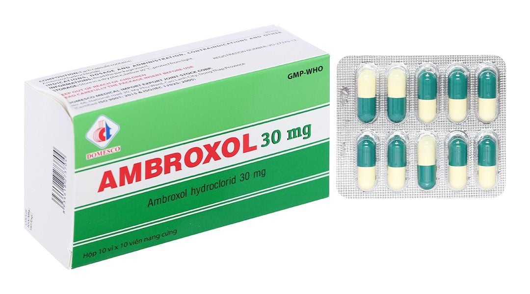 Thuốc Ambroxol 30mg Domesco điều trị viêm phế quản, hen phế quản (10 vỉ x 10 viên)