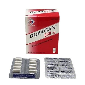 Dopagan 650 Domesco (Hôp/10 vỉ/ 10 viên)Paracetamol: 650mg.
