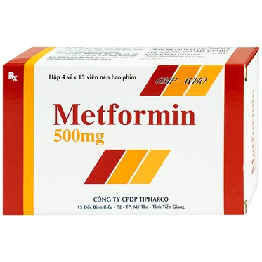 Thuốc Metformin 500mg Tipharco điều trị đái tháo đường tuýp 2 (4 vỉ x 15 viên)