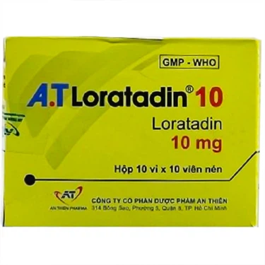Thuốc A.T Loratadin 10 điều trị viêm mũi dị ứng, viêm kết mạc dị ứng (10 vỉ x 10 viên)