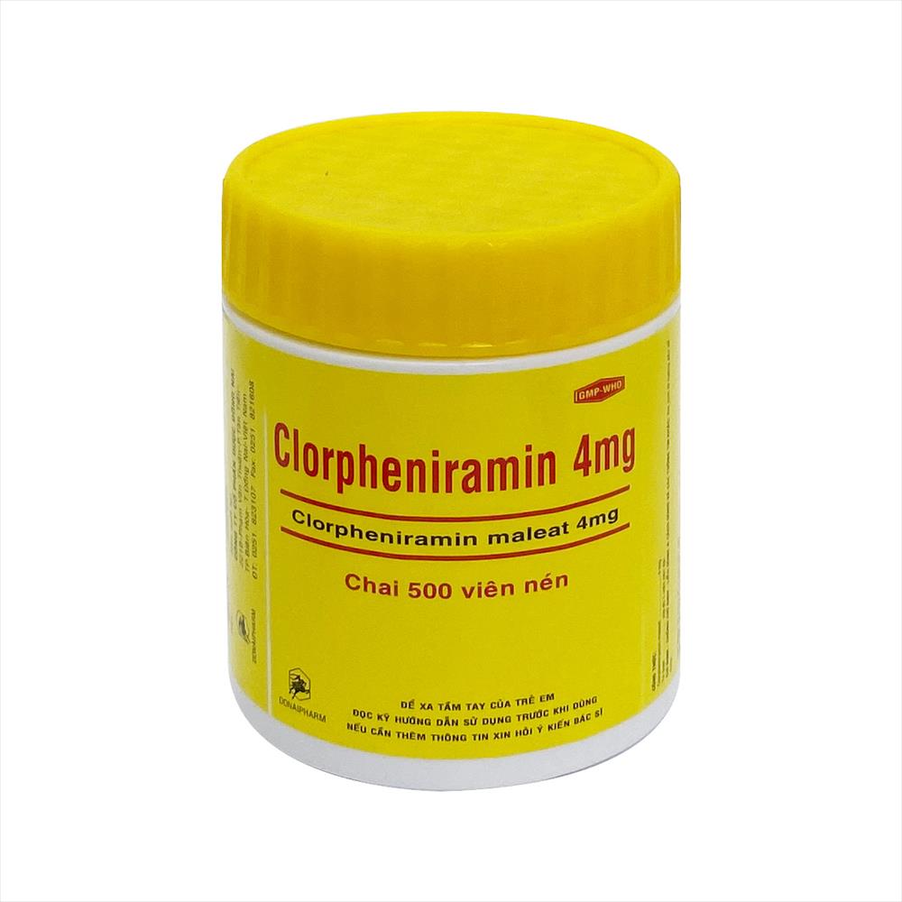 Thuốc chống dị ứng Clorpheniramin 4mg Donaipharm chai 500 viên nén