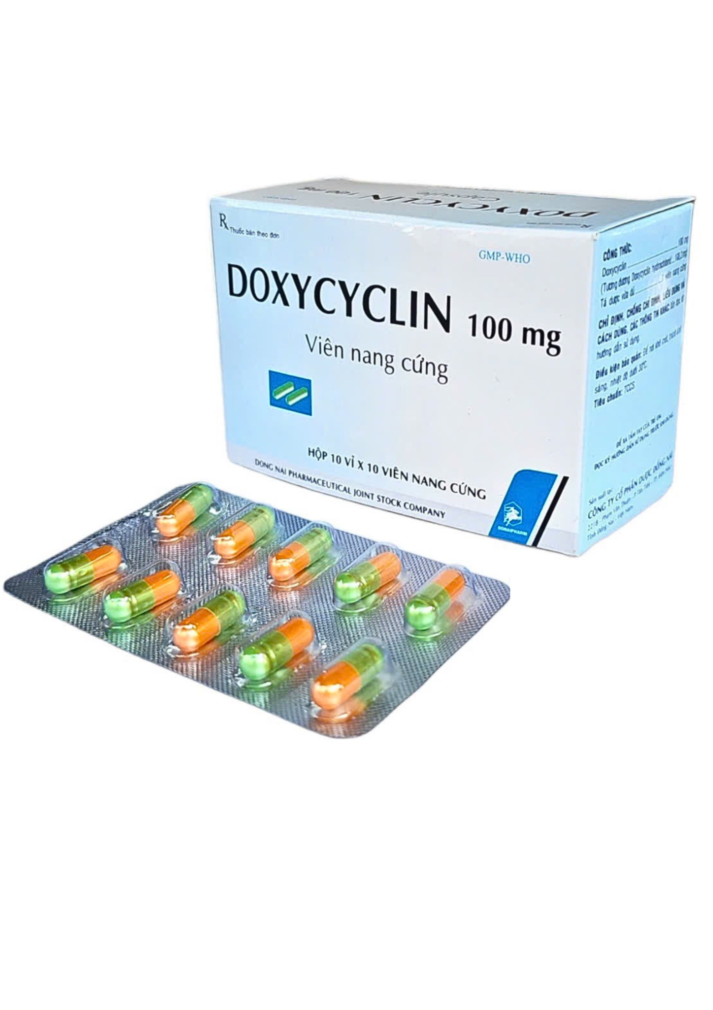 Doxycyclin điều trị nhiễm khuẩn - Hộp 10 vỉ x 10 viên nang cứng - DonaiPharm