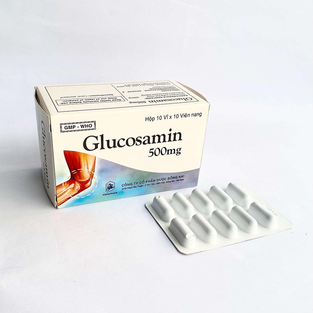 Glucosamin 500mg  giảm triệu chứng của viêm khớp gối nhẹ và trung bình - Hộp 10 vỉ x 10 viên nang - DonaiPharm