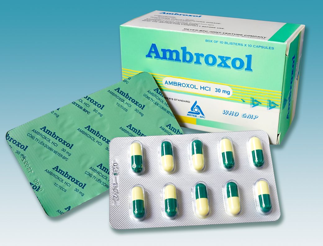 Ambroxol điều trị rối loạn dịch tiết phế quản- Hộp 10 vỉ x 10 viên nang cứng - Meyer Pharma