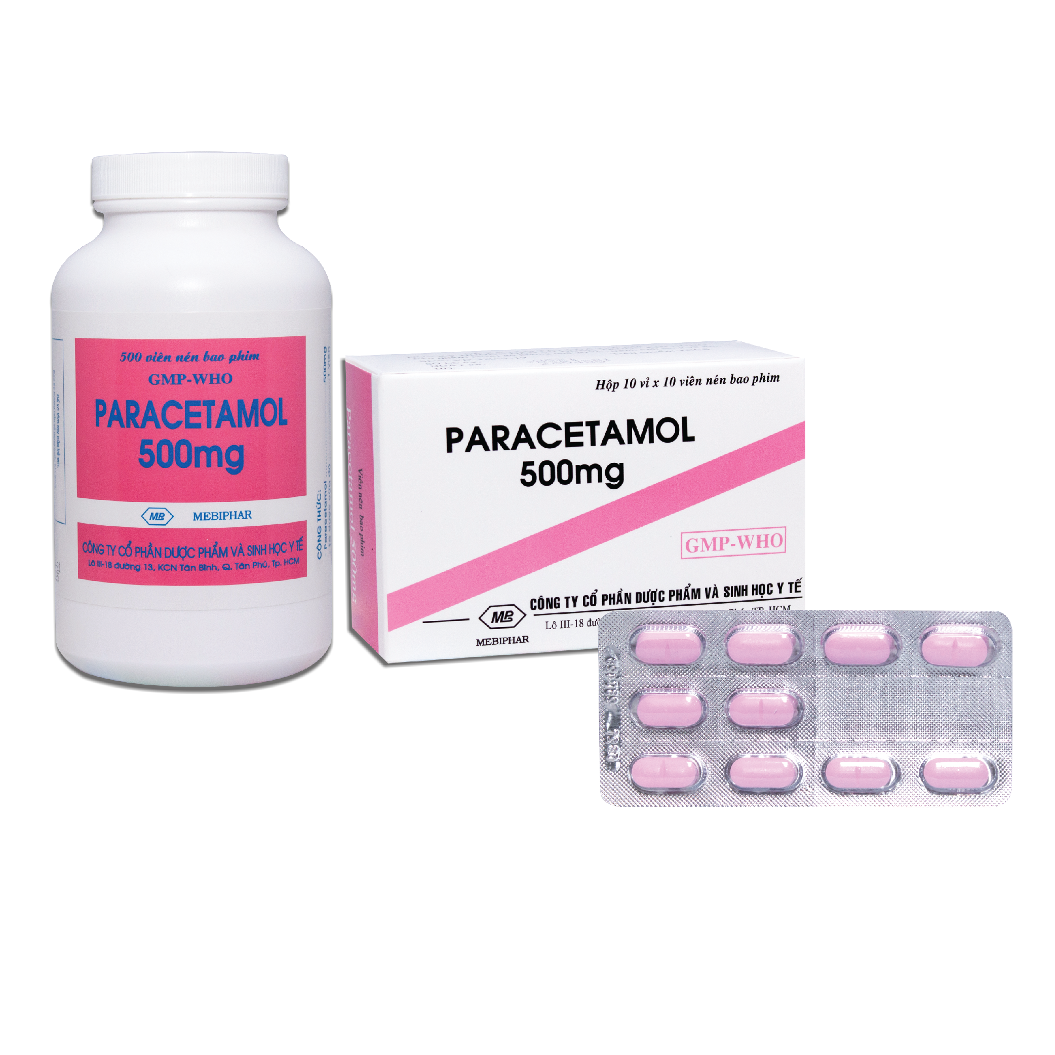 Paracetamol 500mg - thuốc giảm đau và hạ sốt nhẹ - Hộp 10 vỉ x 10 viên nén - Mebiphar