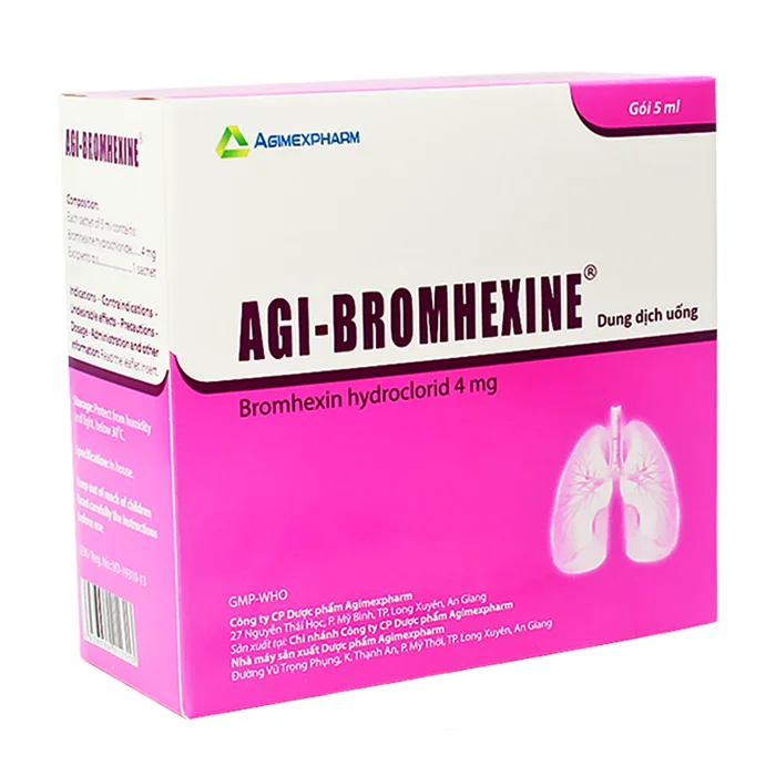 Agi-bromhexine 4mg (30 gói x gói 5 ml) – Làm loãng đờm trong các bệnh phế quản phổi cấp và mạn tính