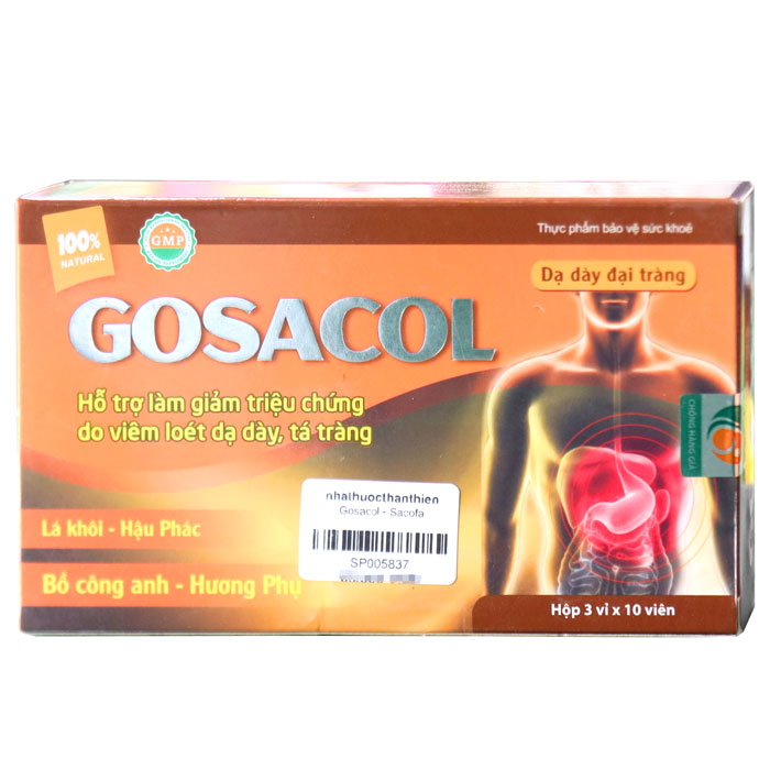 Dạ dày đại tràng Gosacol, hỗ trợ làm giảm triệu chứng viêm loét dạ dày (Hộp 3 vỉ x 10 viên)