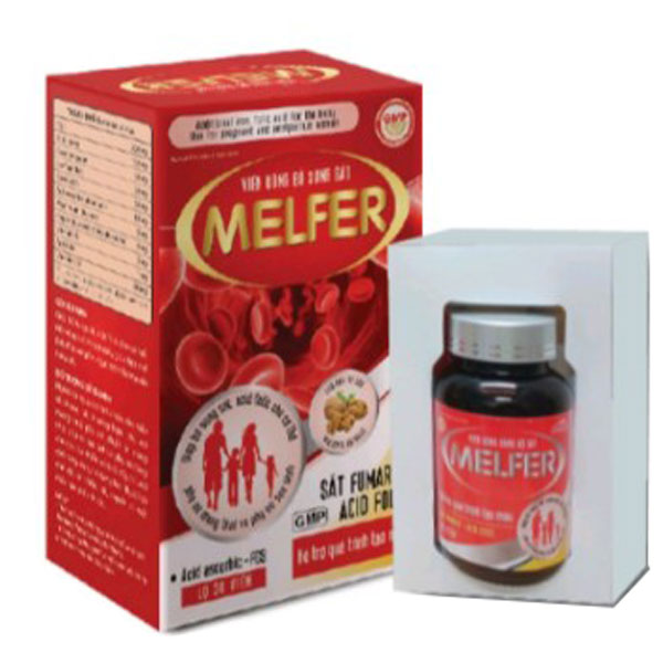 Viên uống bổ sung sắt Melfer, bổ sung sắt, acid folic cho cơ thể (Hộp 30 viên)