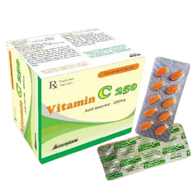 VACO VITAMIN C 250 (cam) - điều trị các bệnh do thiếu hụt vitamin C.(Hộp 20 vỉ x10 viên)