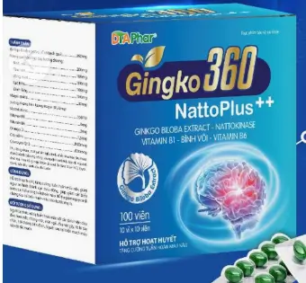 Viên uống GINKGO 360 Natto Plus hỗ trợ hoạt huyết dưỡng não tăng cường tuần hoàn máu não H100v