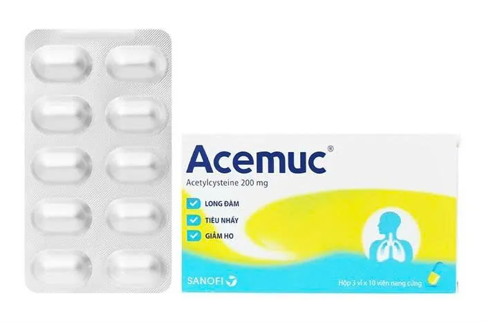 Acemuc 200mg Sanofi (H/30v) - Thuốc Long Đờm Viên Nén Acetylcysteine Chính Hãng Pháp Tiện Lợi Hiệu Quả