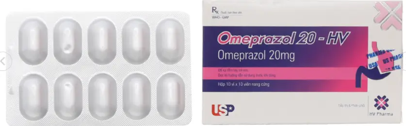 Omeprazol 20-HV trị trào ngược dạ dày, thực quản (10 vỉ x 10 viên)