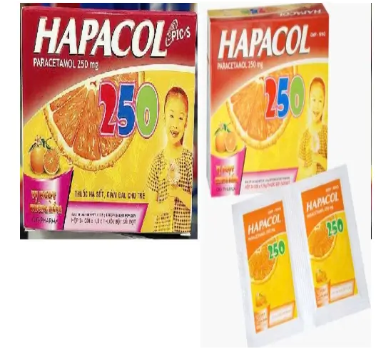 Hapacol Paracetamol 250mg hộp 24 gói x 1.5g Hậu Giang