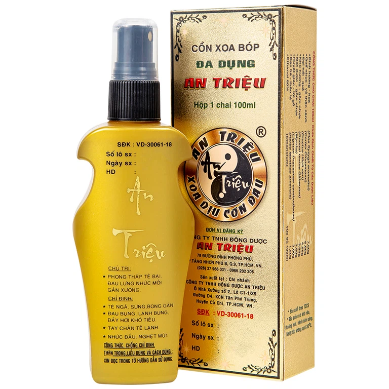 Cồn xoa bóp An Triệu (C/100ml) – Giải pháp an toàn từ thảo dược giúp giảm đau và thư giãn