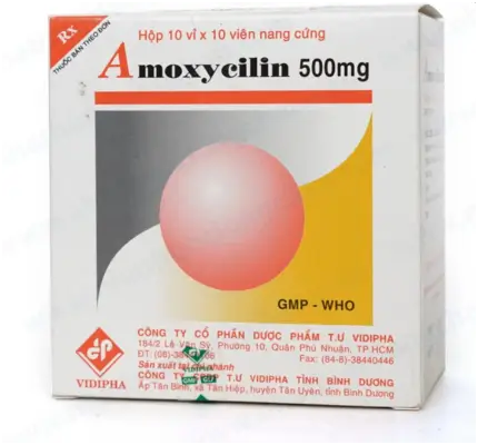 Thuốc Amoxycilin 500mg Vidipha điều trị nhiễm khuẩn (10 vỉ x 10 viên)