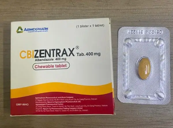 Thuốc điều trị giun sán Cibzentrax Tab 400mg hộp 1 vỉ x 1 viên nén nhai