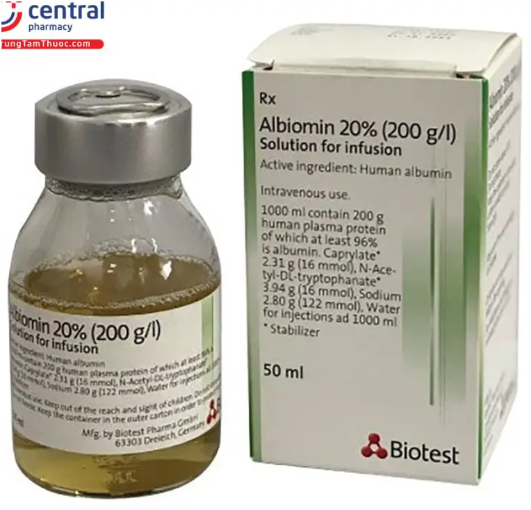 Albiomin 20% 50mL điều trị mất albumin, giảm thể tích máu