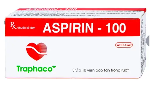 Thuốc Aspirin 100mg Traphaco phòng ngừa nhồi máu cơ tim, đột quỵ (3 vỉ x 10 viên)
