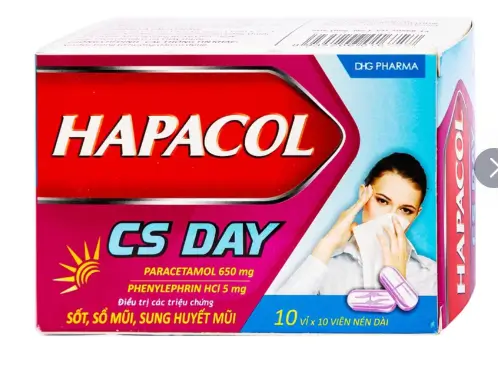Thuốc Hapacol CS Day DHG điều trị sốt, sổ mũi, sung huyết mũi (10 vỉ x 10 viên)
