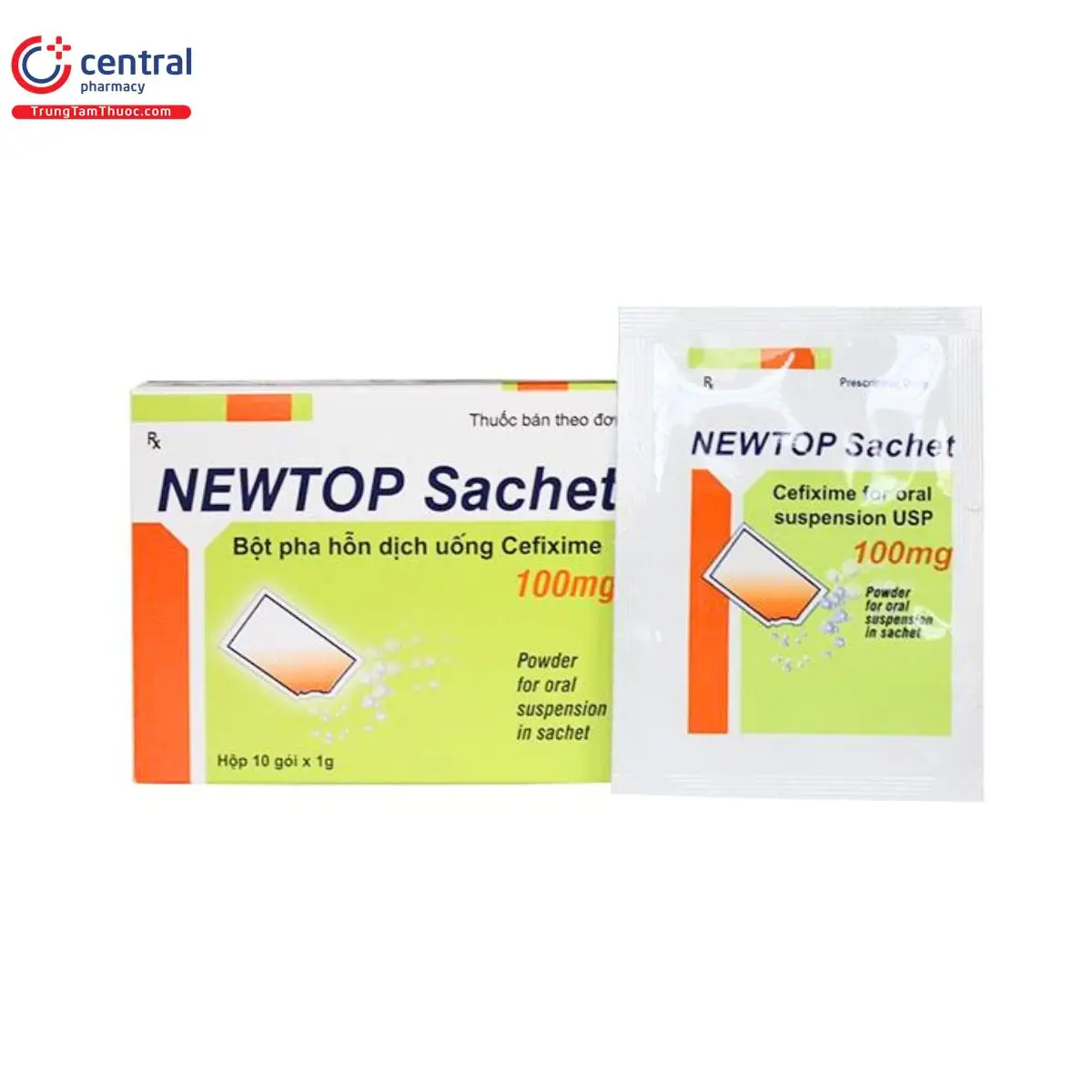 Newtop Sachet 100mg điều trị nhiễm khuẩn như nhiễm khuẩn đường hô hấp, nhiễm khuẩn đường tiết niệu