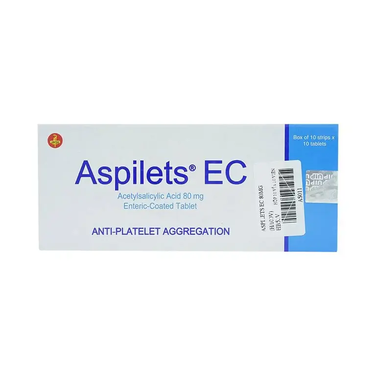 Thuốc Aspilets EC 80mg phòng ngừa nhồi máu cơ tim, đột quỵ (10 vỉ x 10 viên)