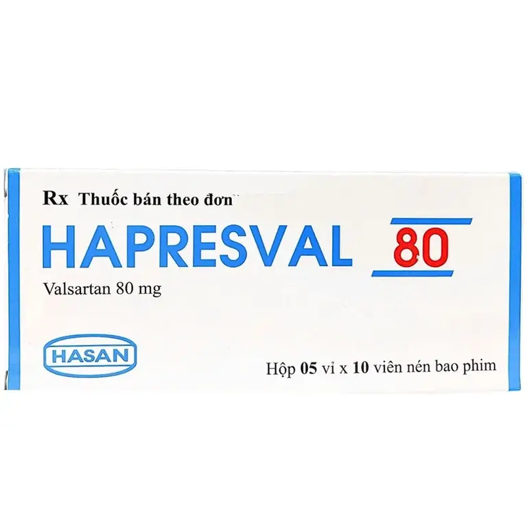 Thuốc Hapresval 80 Hasan điều trị tăng huyết áp, suy tim, sau nhồi máu cơ tim (5 vỉ x 10 viên)