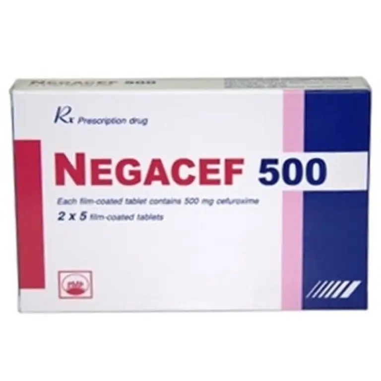 Thuốc Negacef 500 Pymepharco điều trị nhiễm khuẩn đường hô hấp, nhiễm khuẩn tai mũi họng (2 vỉ x 5 viên)