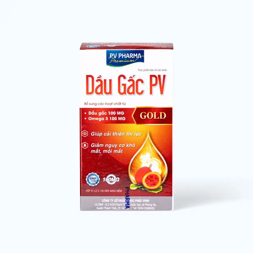 Viên uống PV Dầu Gấc Gold Giúp sáng mắt, hỗ trợ giảm khô mắt (Hộp 100 viên)